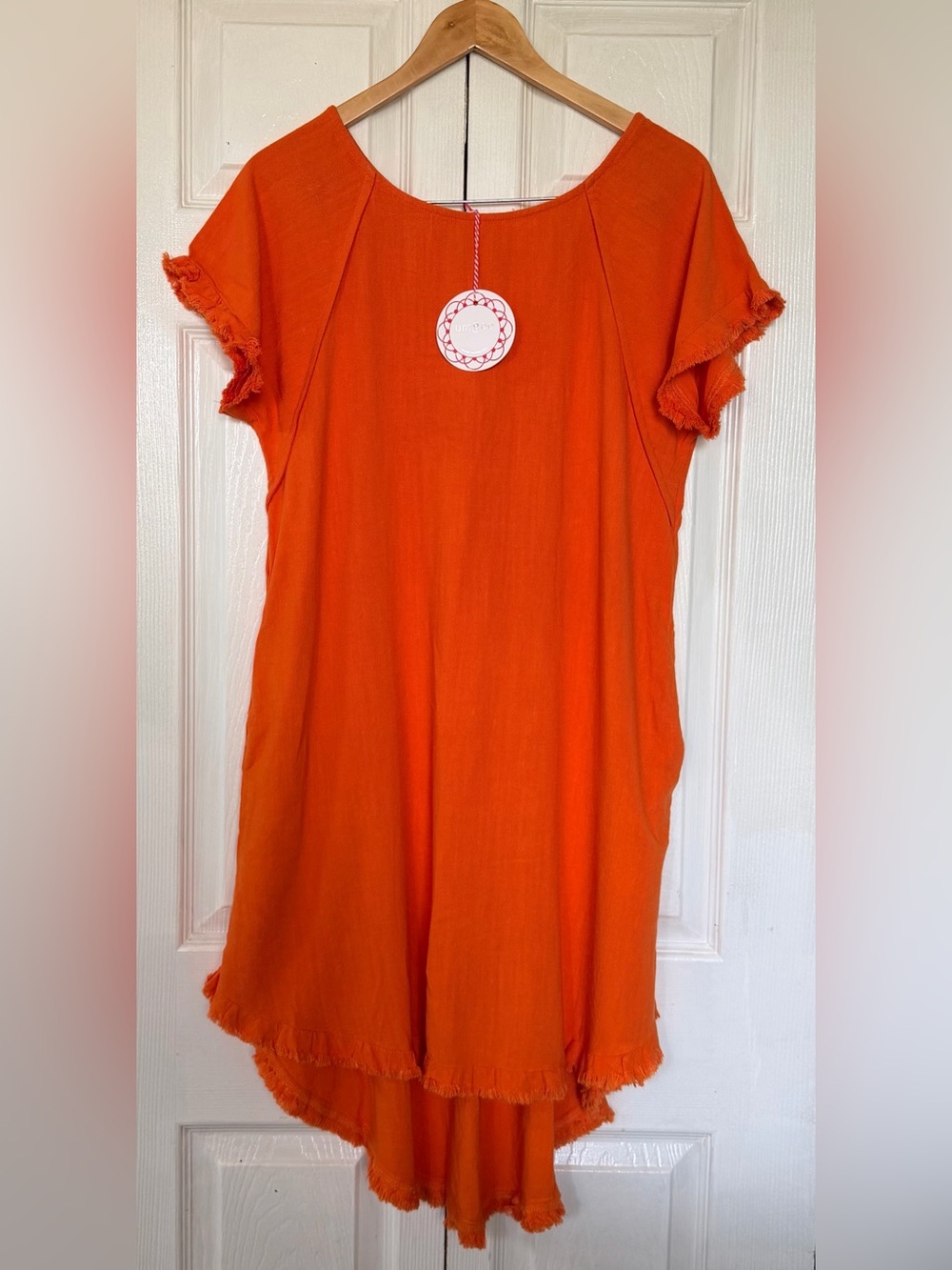 Umgee NWT Orange Linen Cotton Fringe High-Low Boho Dress 🍊